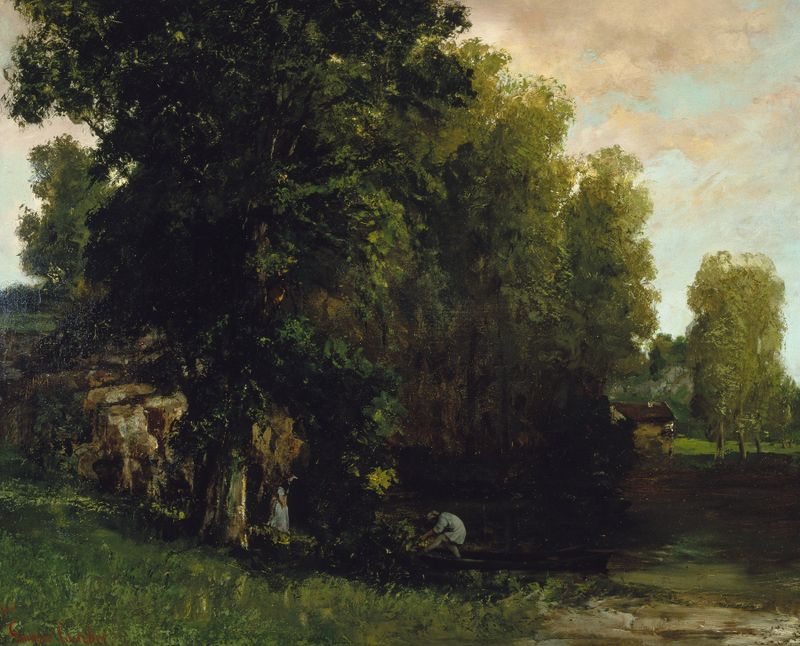 Pintura al óleo de Gustave Courbet que muestra una figura mirando en una piscina con reflejos.