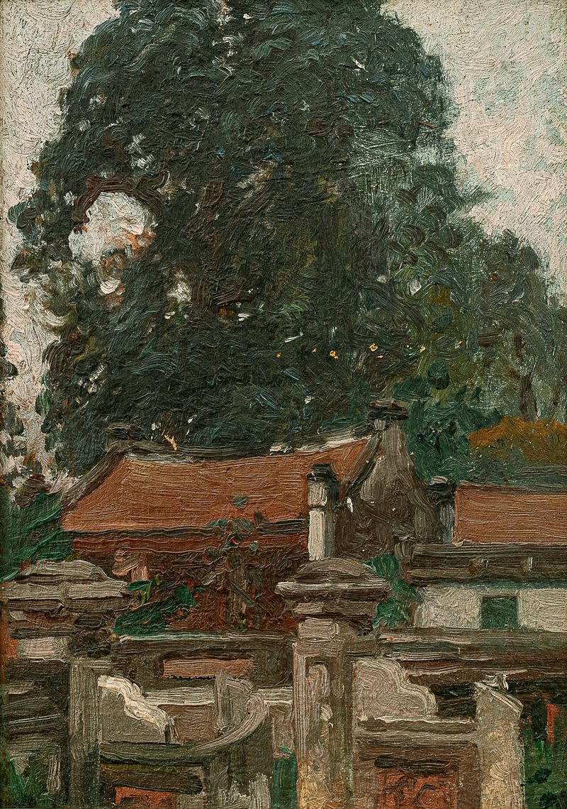 La Pagode des Corbeaux à Hanoi, óleo sobre lienzo de François De Marliave