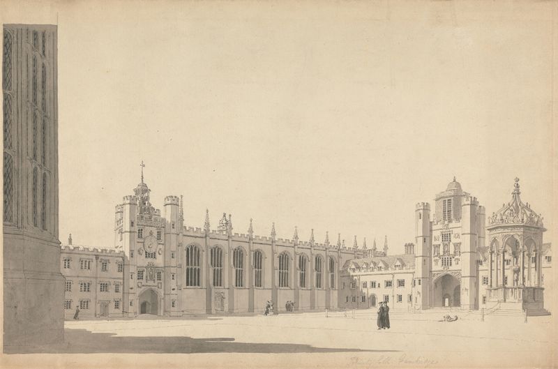 Architecture of Trinity College, Cambridge by Michael Angelo Rooker, oil painting