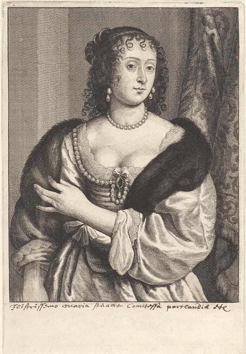 Gravura de Wenceslaus Hollar de Frances Stuart, destacando seu olhar e tecido intrincado.