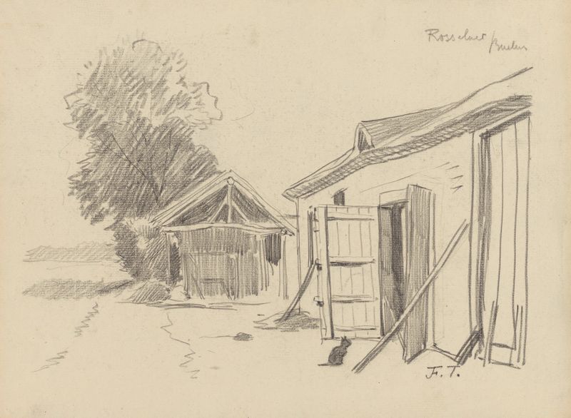 Landscape of rustic farm buildings by Jean-François Taelemans, medium unknown