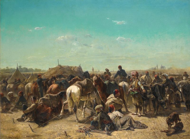 Um acampamento otomano, óleo sobre tela de Adolf Schreyer