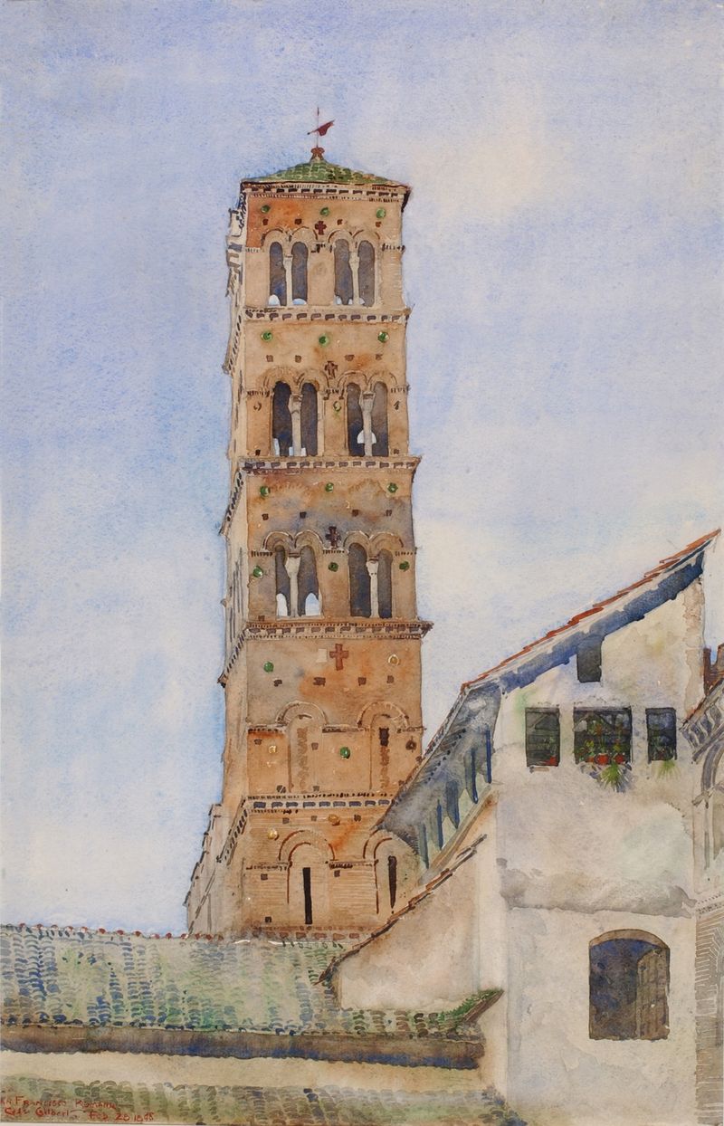 Tower, San Francisco Romano by Cass Gilbert, oil painting depicting a towering architectural structure.