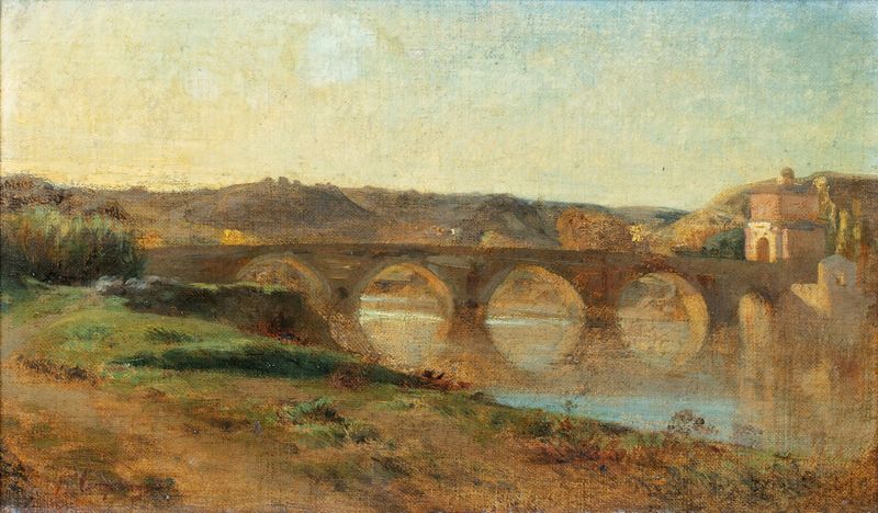 Italian landscape with a bridge, oil on canvas by Jean-Baptiste Carpeaux