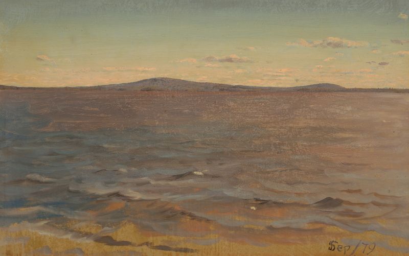 Maine coast, surf de Frederic Edwin Church, pintura a óleo que mostra ondas e natureza serena.