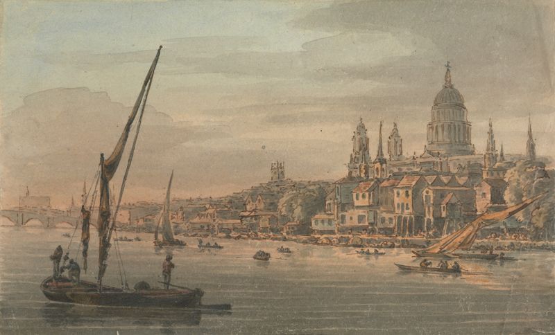 Oil painting by William Marlow depicting St. Paul's Cathedral at sunset