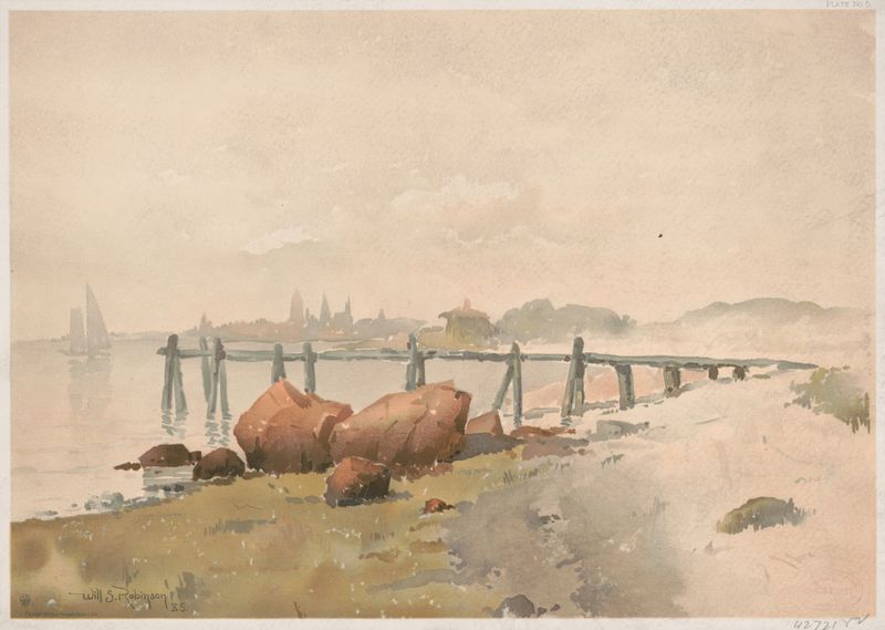 Watercolor landscape by Will S. Robinson depicting serene nature