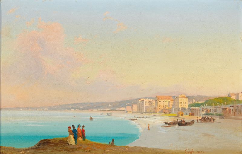 Landscape of the Mediterranean by Ippolito Caffi, oil on canvas