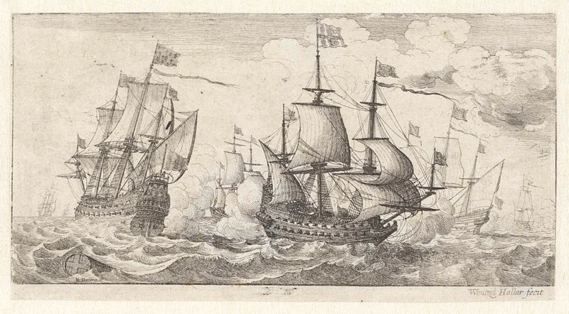 Gravura de Wenceslaus Hollar mostrando barcos no oceano