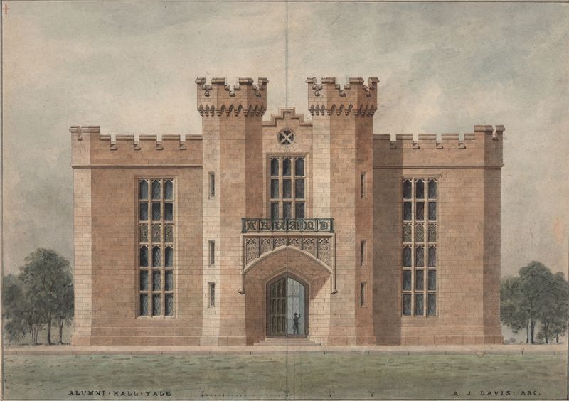 Yale Alumni House by Alexander Jackson Davis, Gothic architecture with grand columns and intricate carvings
