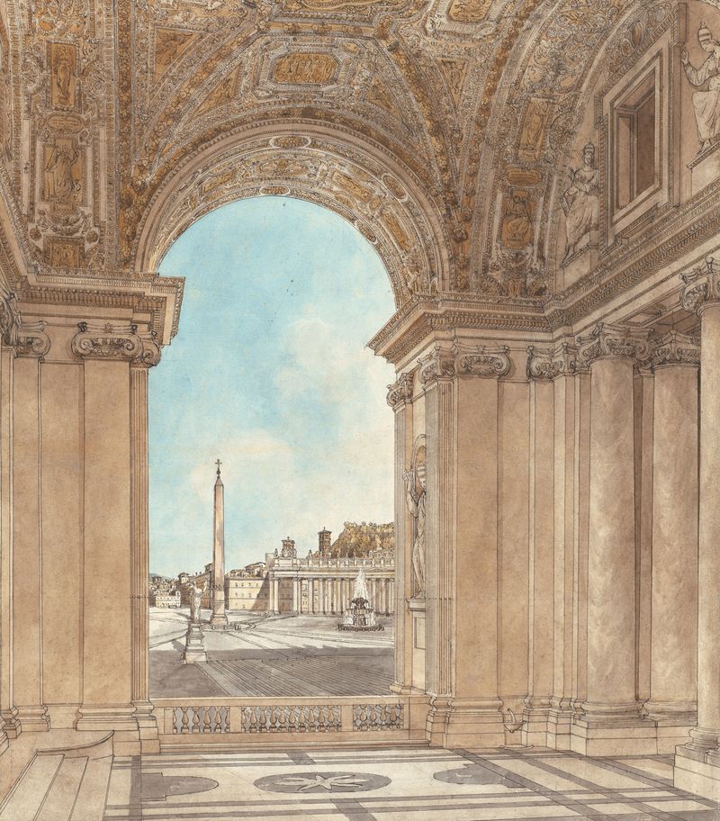 The Piazza of Saint Peter’s Seen through an Arch of the Basilica, oil on canvas by Giacomo Quarenghi