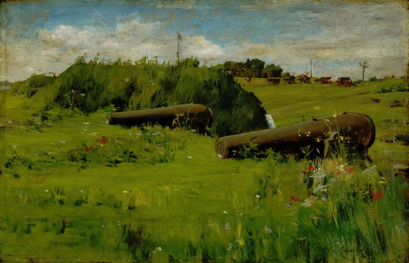 Pintura al óleo de William Merritt Chase que muestra aguas serenas y matices del cielo de la tarde.