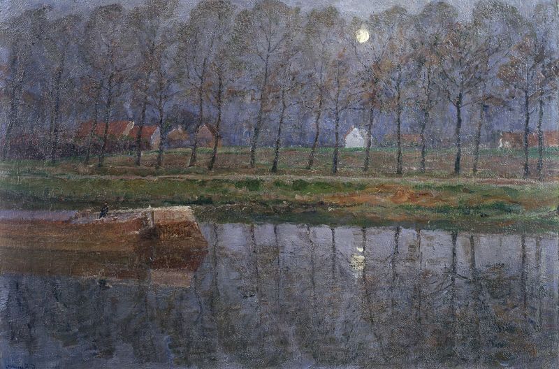 The Ghent-Terneuzen Canal by Moonlight in Spring, oil on canvas by Georges Léon Ernest Buysse