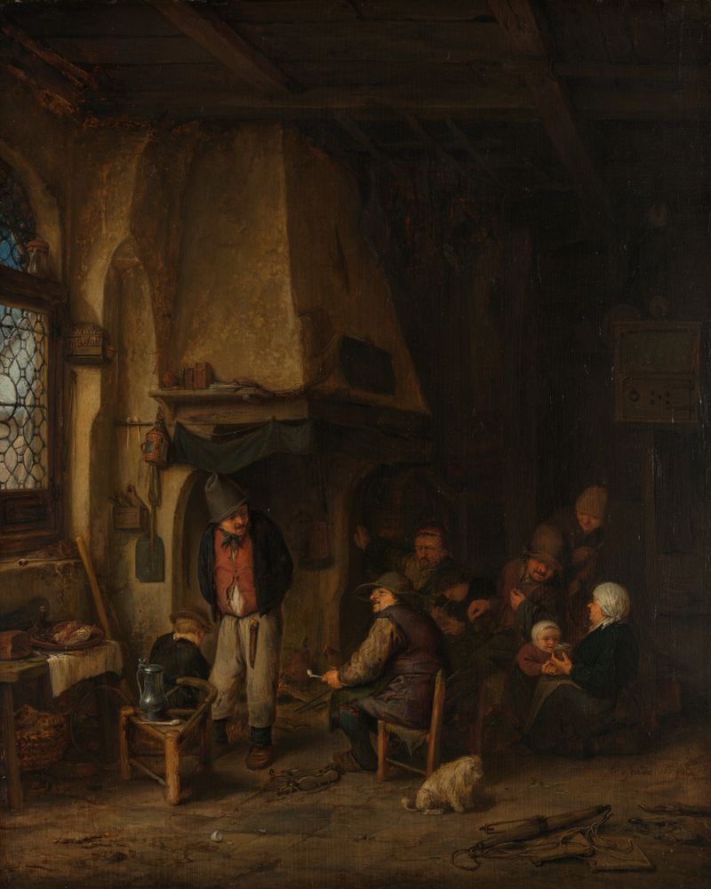Interior scene with peasants and skates, oil on panel by Adriaen van Ostade