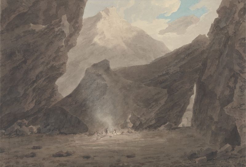 Watercolor by John Robert Cozens depicting mountains and sky