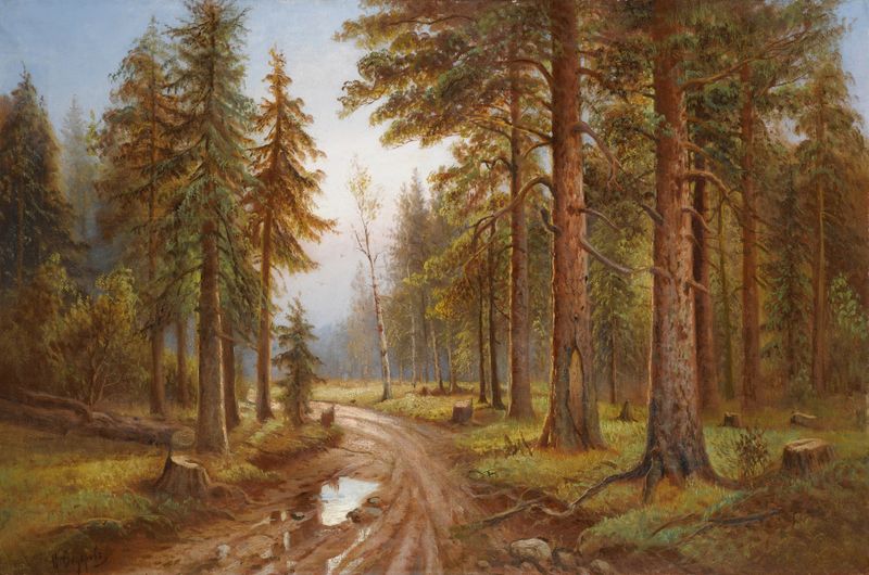After The Rain, oil on canvas by Simeon Fedorovich Fedorov, depicting a serene landscape after a storm.