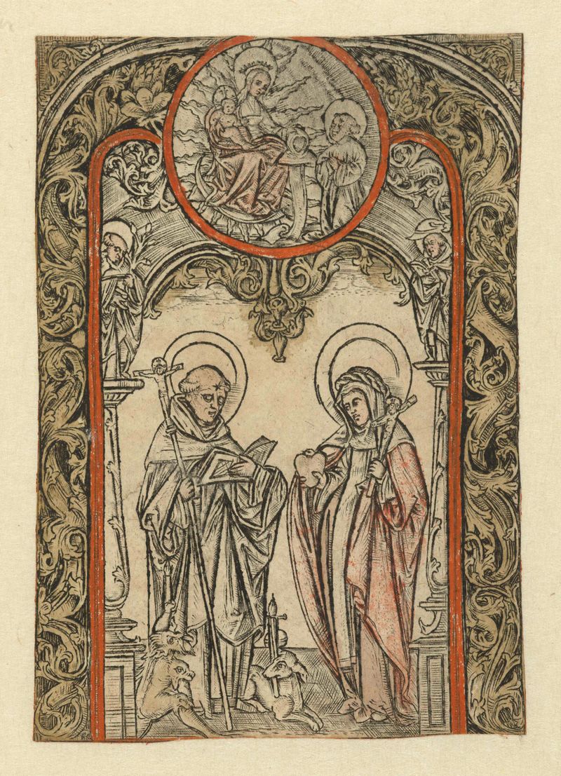 Engraving by Allaert Claesz depicting Saint Dominic in soft light