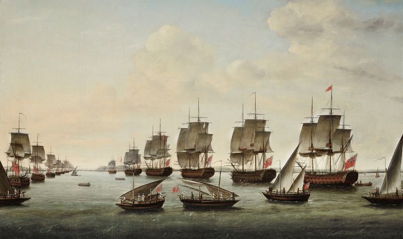 Escena marina que representa barcos en una tormenta de Dominic Serres, pintura al óleo