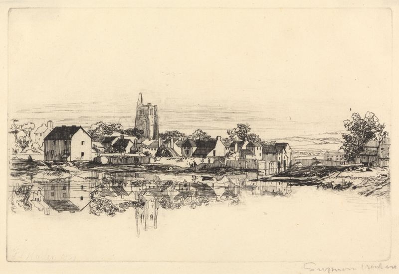 Paisaje de Kidwelly Town de Francis Seymour Haden, grabado