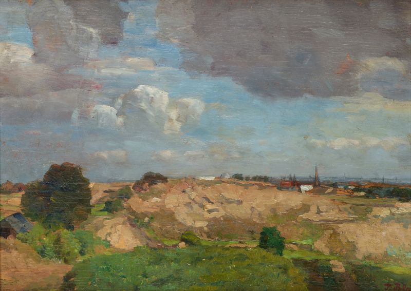 Paisagem com vegetação vibrante e luz do sol de Tina Blau, pintura a óleo