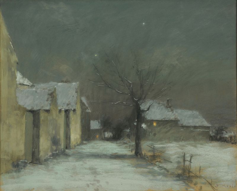 Winter landscape with snow and moonlight by Joseph-Paul Meslé, oil on canvas