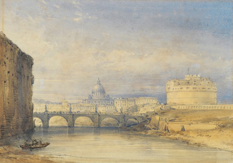 Landscape of Castel Sant’Angelo, Rome by William Callow, oil painting