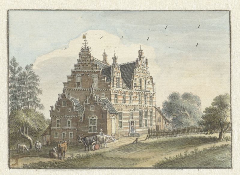 Het Huis Den Dam bij Zutphen de Jan de Beijer, pintura al óleo de una casa y paisaje
