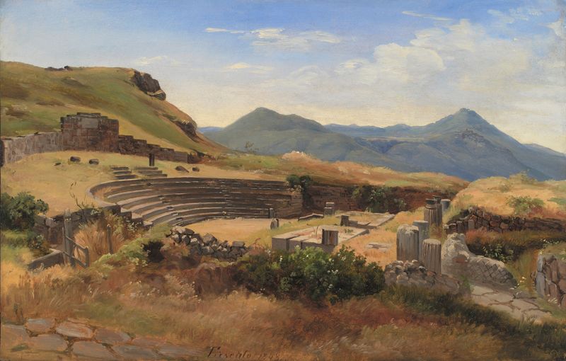 The Ruins of the Antique Theatre at Tusculum, Italy by Thorald Brendstrup, oil on canvas