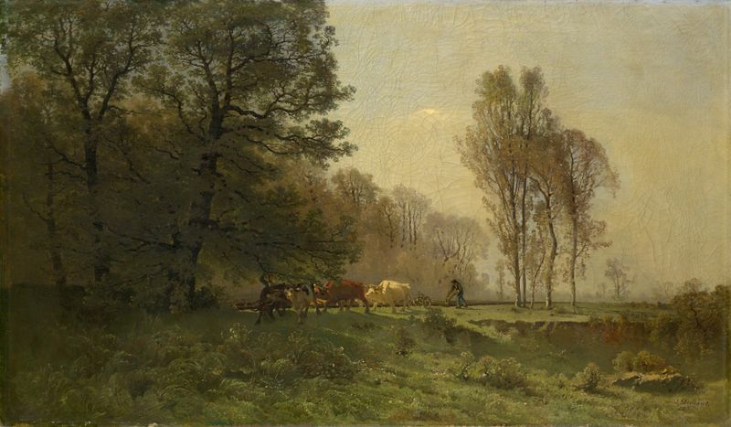 Landscape with Ploughing Farmers de Jacques Dunant, realismo, retratando agricultores trabalhando sob a luz do sol
