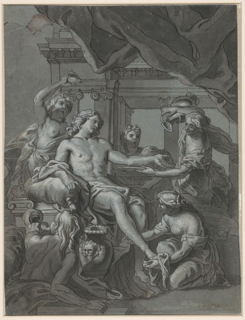 Escena de género que representa el ritual de boda de un novio, pintura al óleo de François Verdier