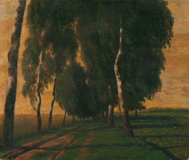 Landscape with a field road, oil on canvas by Felicjan Szczęsny Kowarski