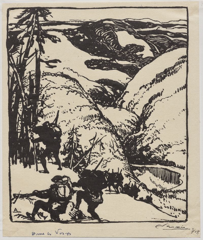 Grabado de Auguste Louis Lepère que representa colinas y naturaleza