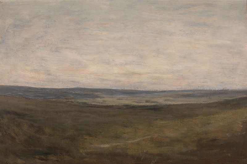 Landscape of plains under a cerulean sky, oil painting by Auguste Pointelin