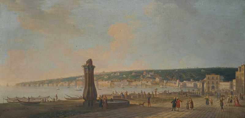 Paisagem de Posillipo com mar e céu por Gabriele Ricciardelli, óleo sobre tela