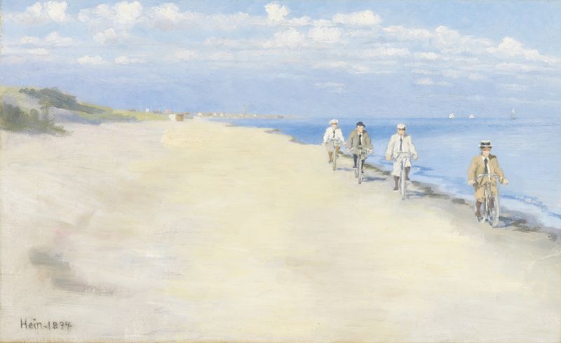 Ciclistas em uma paisagem, pintura a óleo de Einar Hein