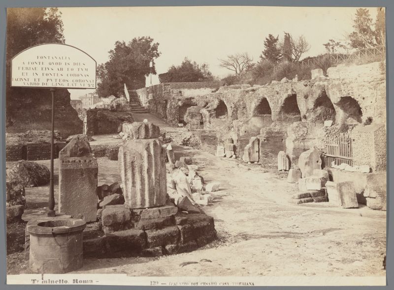 Albumen print by Ludovico Tuminello depicting a palace on the Palatine Hill in Rome