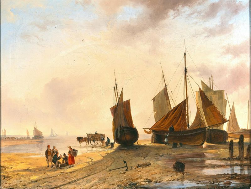 El regreso de los pescadores de Remigius Adrianus van Haanen, óleo que muestra pescadores regresando a casa.