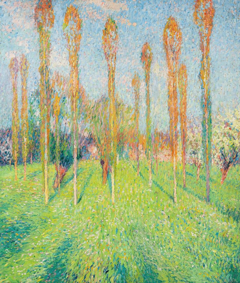 Paisaje con pradera y álamos de Henri Martin, pintura al óleo