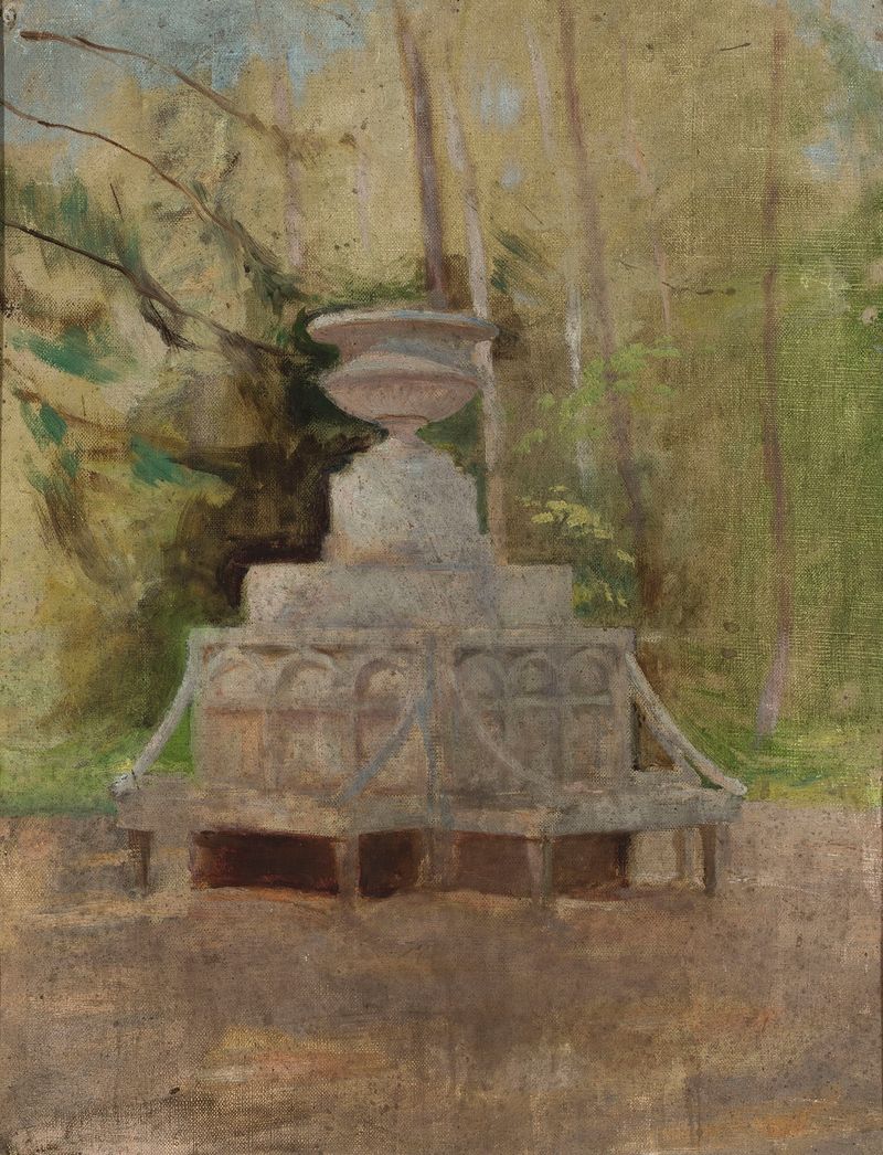 Paisaje con figuras y vegetación, óleo sobre lienzo de Jan Ciągliński