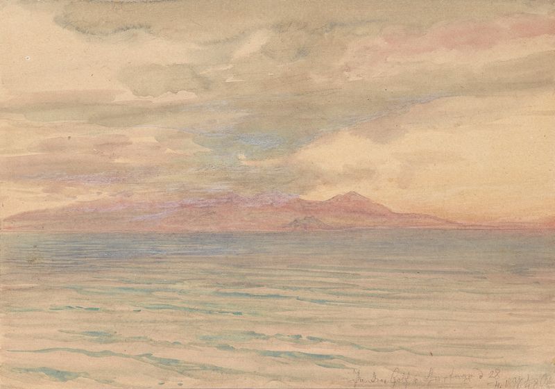 Sonnenuntergang im Golf von Karthago de Josef Hoffmann, óleo que muestra un atardecer sobre el agua