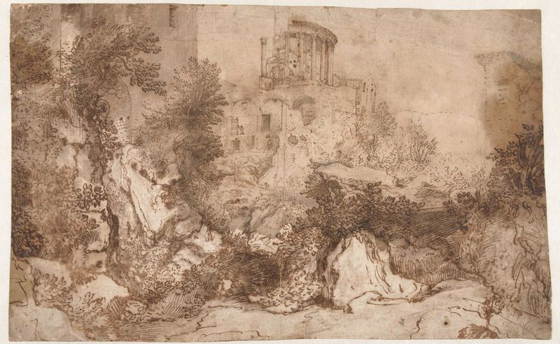 Cena arquitetônica do Tempeltje van de Sibylle te Tivoli de Gillis van Valckenborch