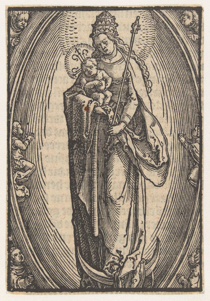 Madonna op de maansikkel de Lucas van Leyden, obra en papel que representa a la Madonna sobre una luna creciente.