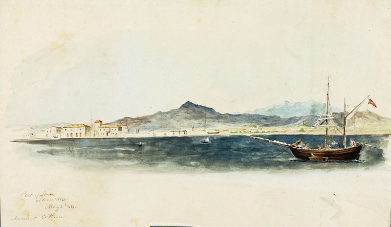 Marine scene with boats at Port of Larnaca, oil painting by Miner Kilbourne Kellogg
