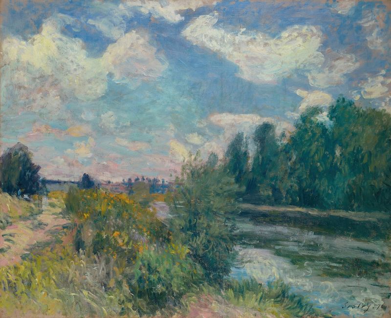 La Seine à Bougival de Alfred Sisley, óleo sobre lienzo que representa un paisaje de río tranquilo
