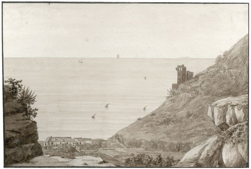 Pintura paisagística a óleo de Otto Howen retratando Barcelona ao crepúsculo com montanhas.