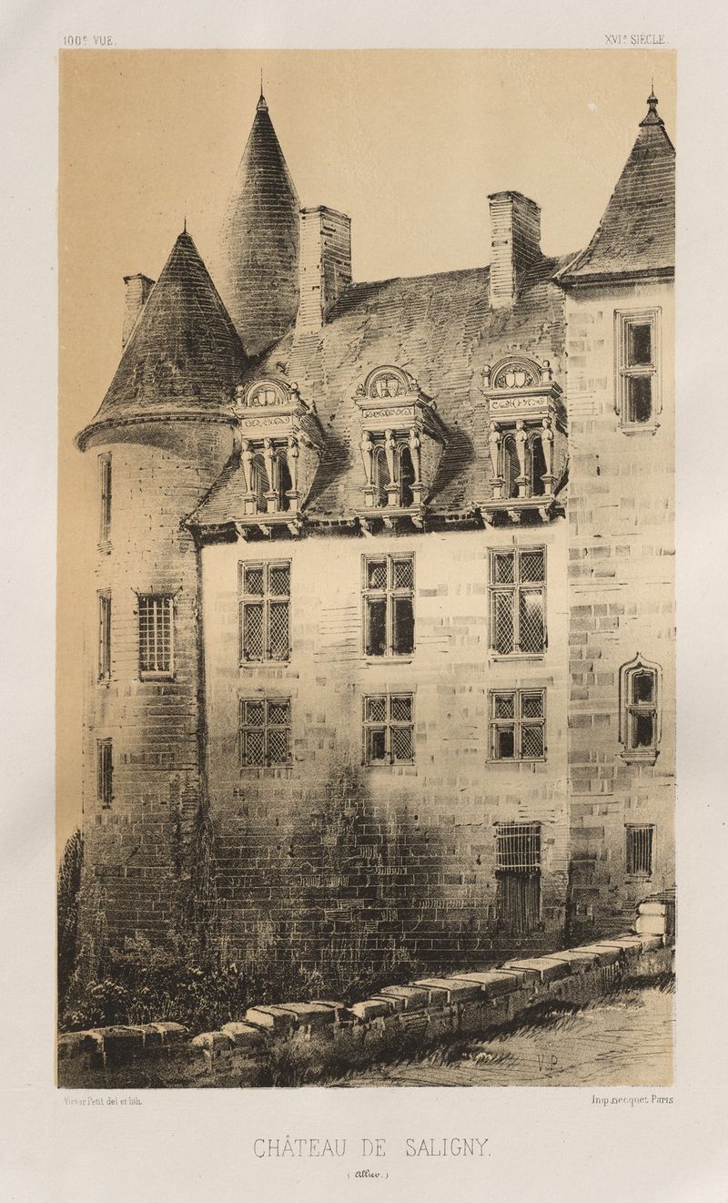 Paisaje con Château de Saligny de Victor Petit, pintura al óleo
