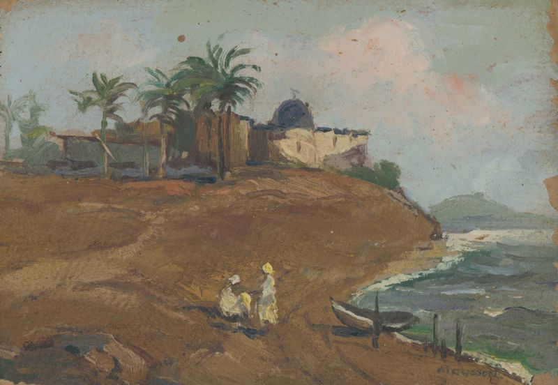 Escena marina con suaves olas de Jozef Teodor Mousson, óleo sobre lienzo