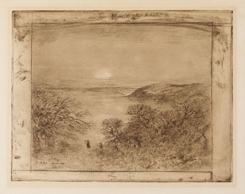Moonrise at Dinard by Félix Hilaire Buhot, oil painting of a tranquil marine scene.