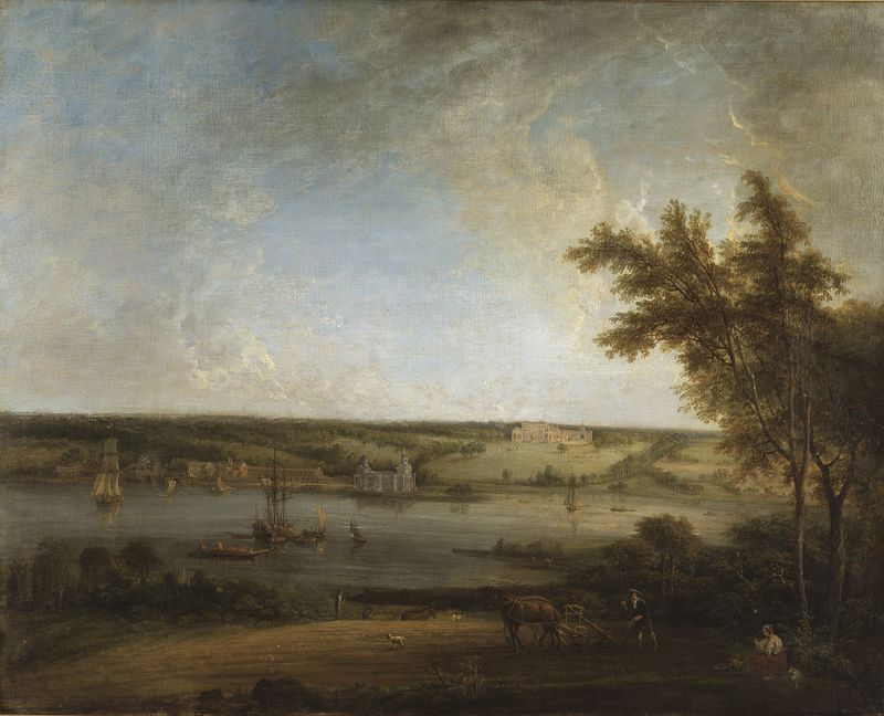 Oil painting by Elias Martin depicting hills and a dappled sky.