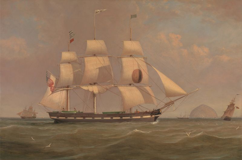 The Black Ball Line Packet Ship ‘New York’ sailing on ocean waters, oil on canvas by William Clark